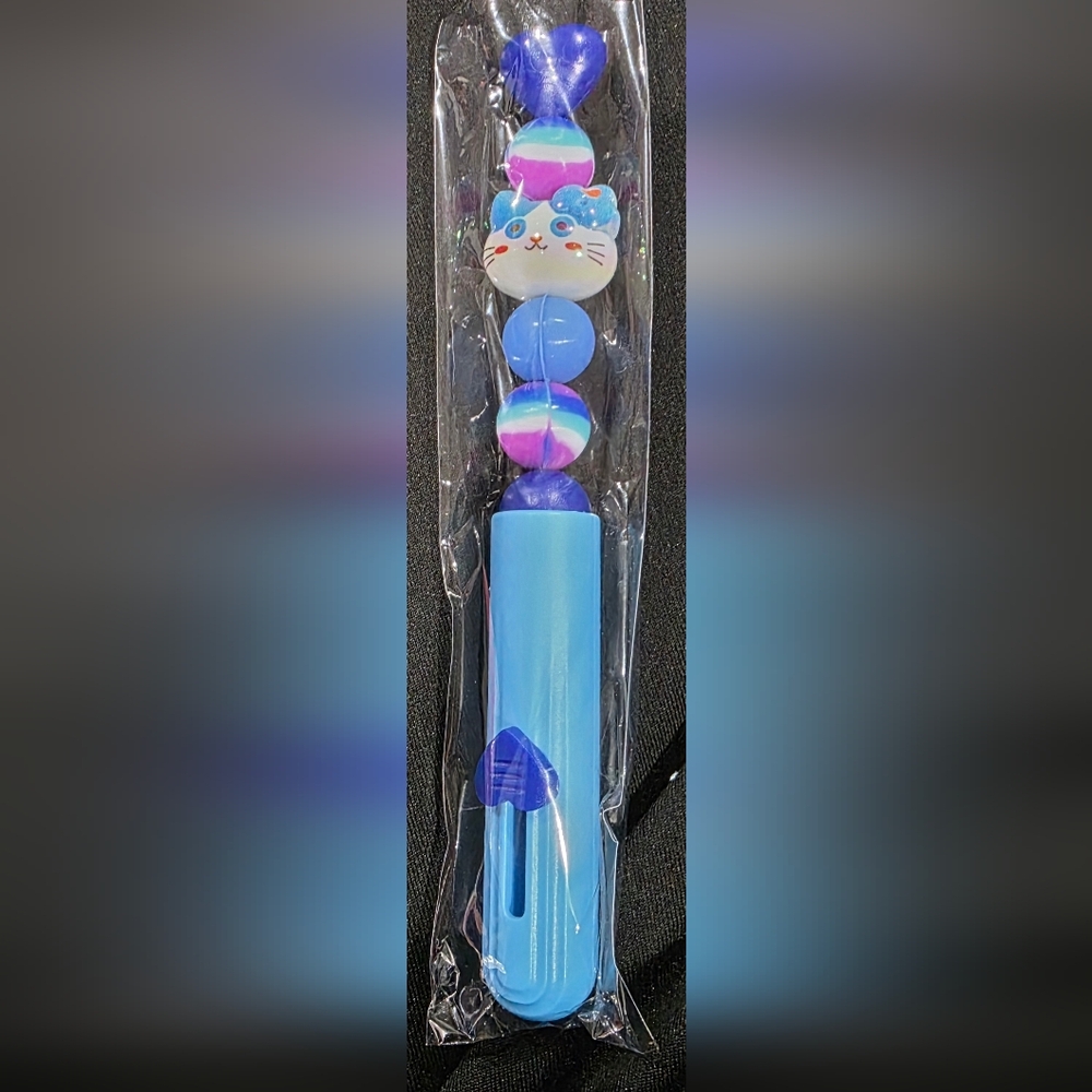 Hand Beaded Blue Cat-Themed Utility Knife